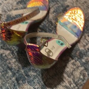 Holographic Strappy Wedge Sandals